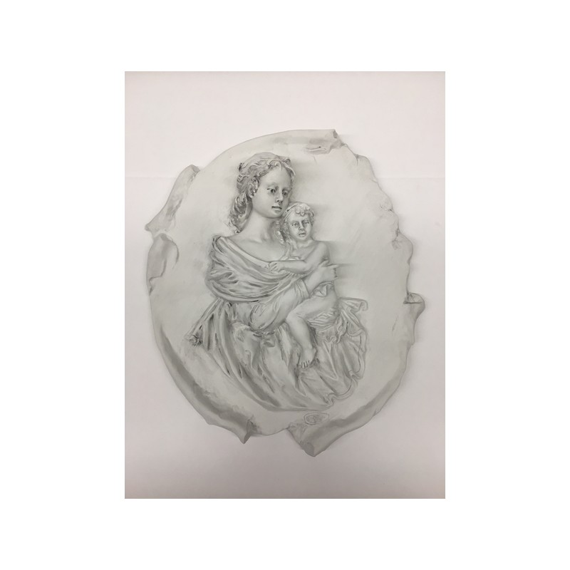 Placca Madonna con Bimbo in Biscuit di Porcellana
