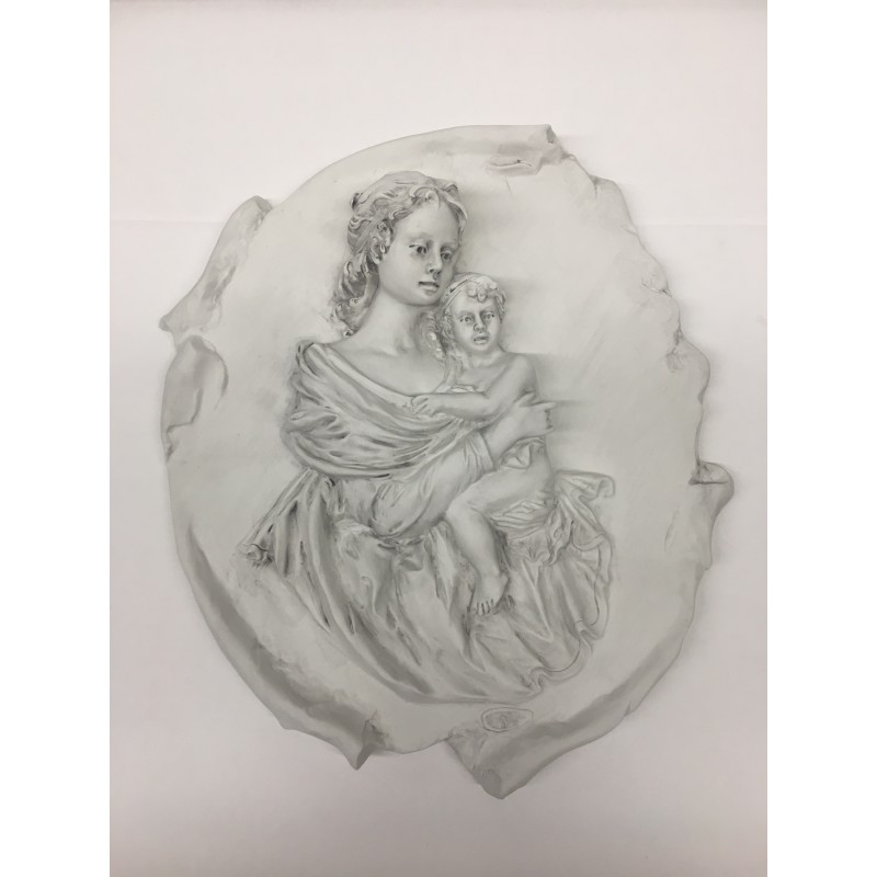 Placca Madonna con Bimbo in Biscuit di Porcellana