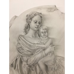 Placca Madonna con Bimbo in Biscuit di Porcellana