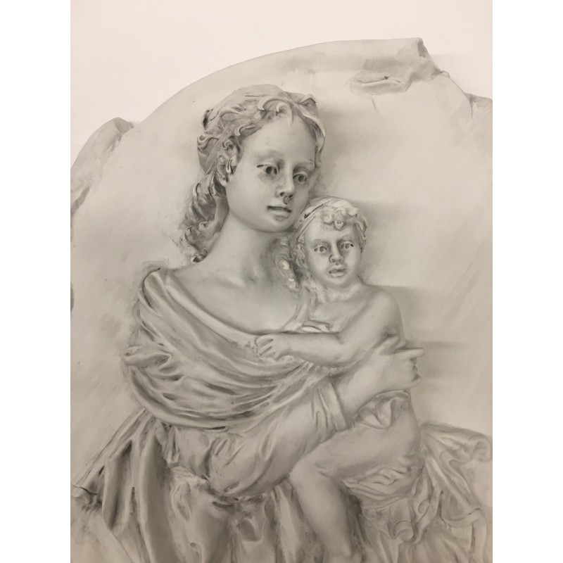 Placca Madonna con Bimbo in Biscuit di Porcellana
