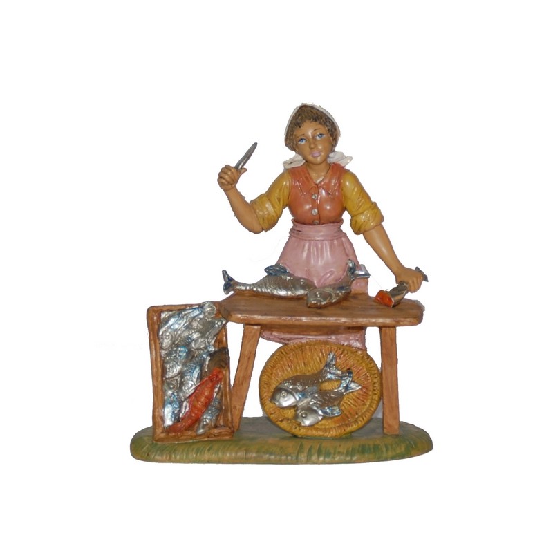 Donna con banco pesce cm. 20