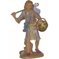 Pastore con cesto di funghi cm. 30