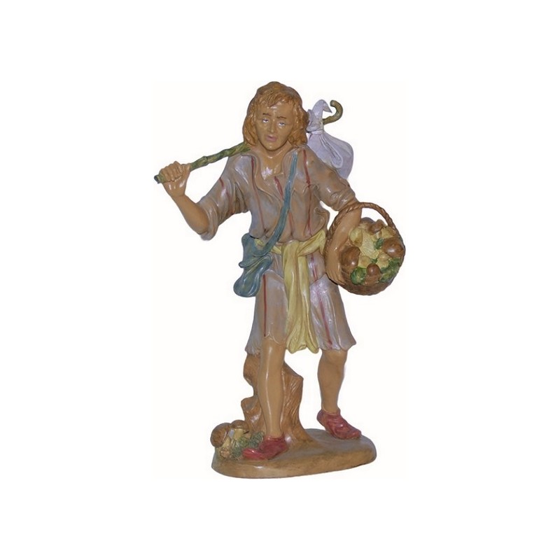 Pastore con cesto di funghi cm. 30