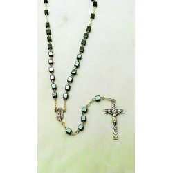 Rosario in ematite grano cubo con cofanetto