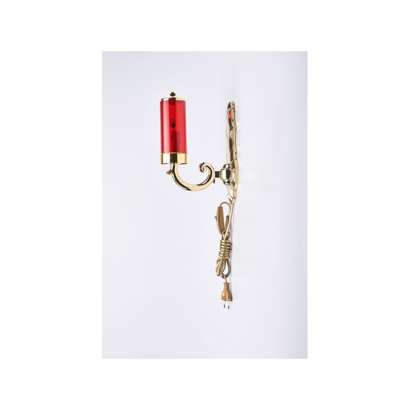 Vetro rosso Ø cm. 8 con luce elettrica e supporto a muro