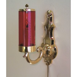 Vetro rosso Ø cm. 8 con luce elettrica e supporto a muro