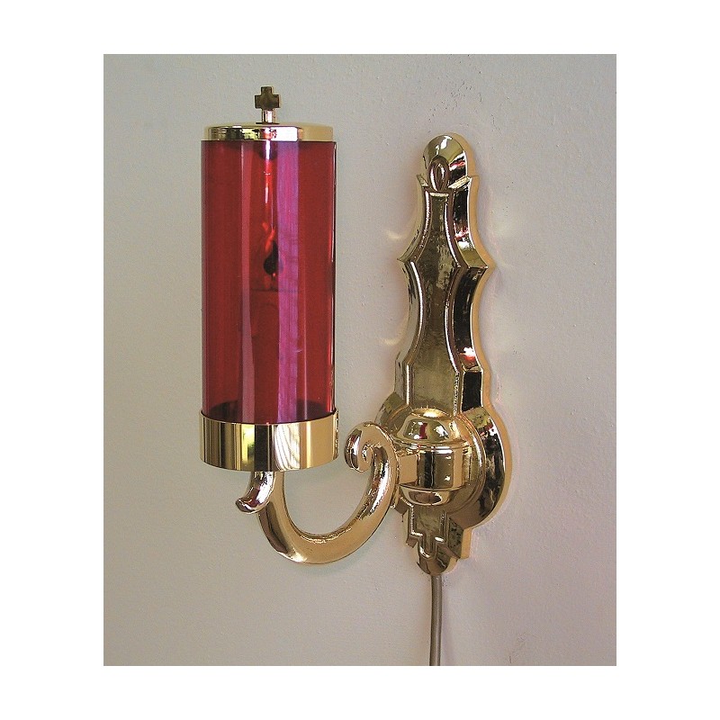 Vetro rosso Ø cm. 8 con luce elettrica e supporto a muro