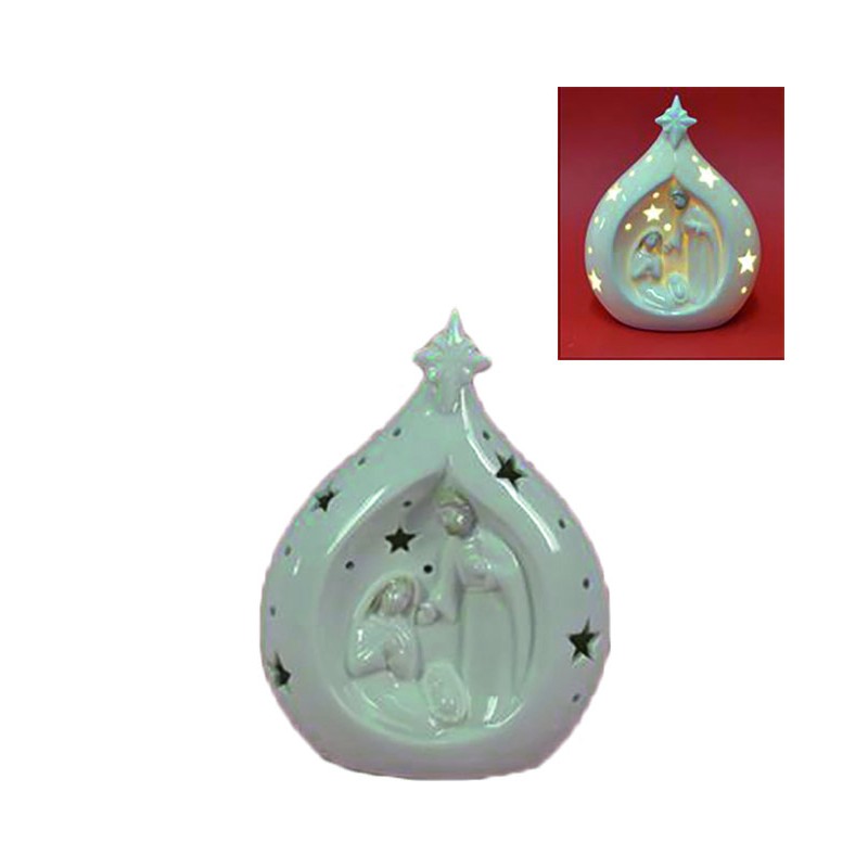 Natività in ceramica con luce a led cm. 14