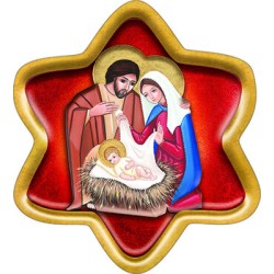 Stella di Natale con immagine Natività colorata in pvc , da appendere