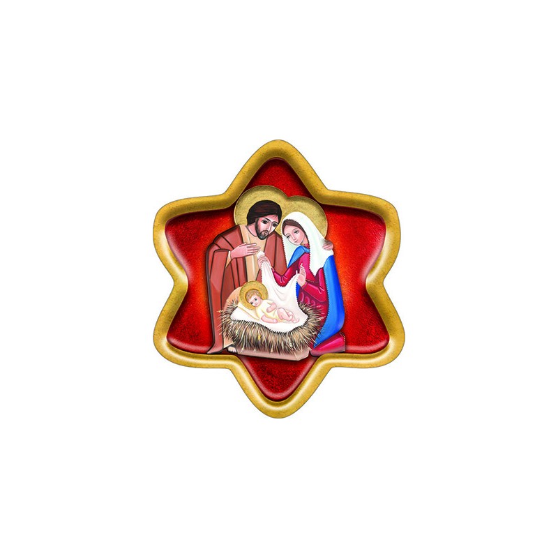 Stella di Natale con immagine Natività colorata in pvc , da appendere