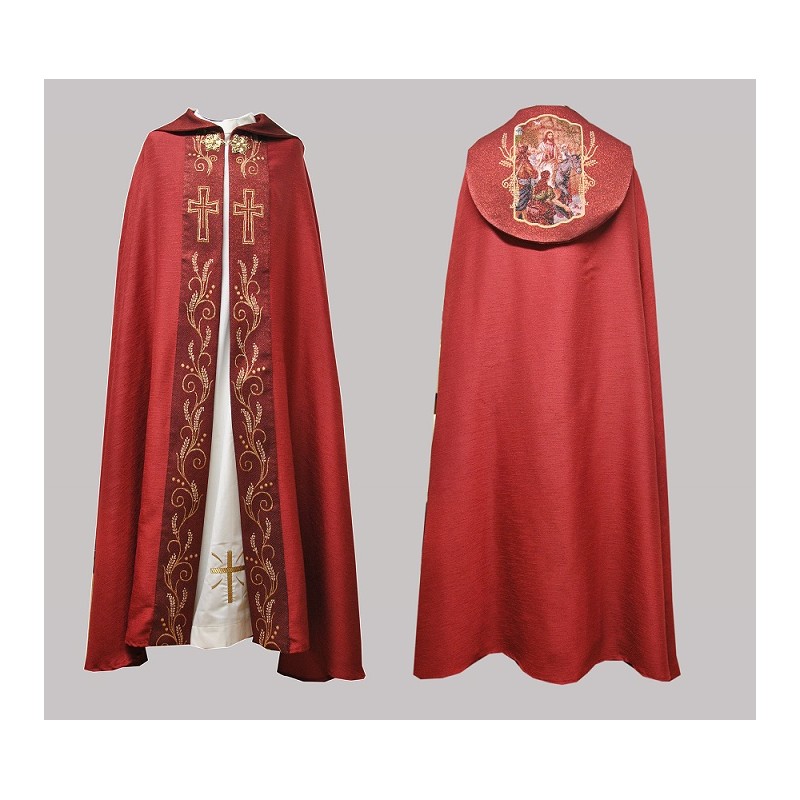 Piviale rosso con ricamo Palme in poliestere e applicazioni