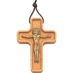 Croce in ulivo con corpo in rilievo cm. 4 con cordoncino