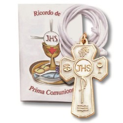 Croce in metallo Prima Comunione con cordoncino