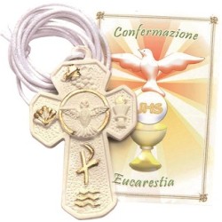 Croce resina Confermazione/Eucarestia con cordoncino
