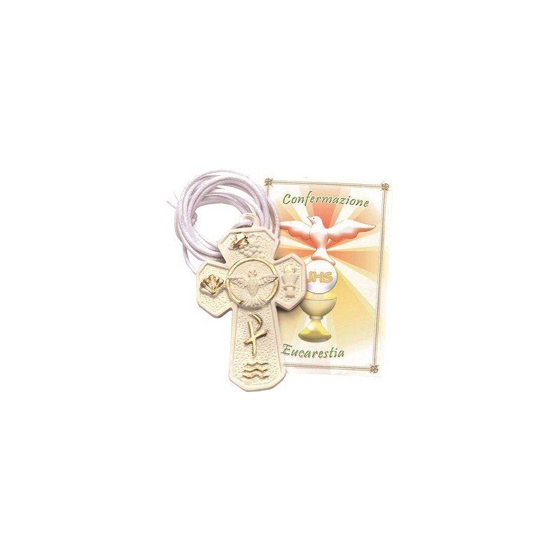 Croce resina Confermazione/Eucarestia con cordoncino