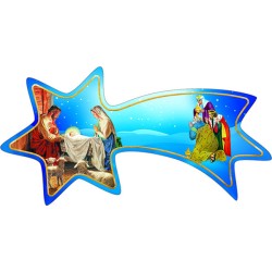 Stella cometa in legno con Natività da appendere