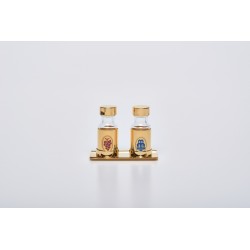 Coppia bottiglie con corazza 30 cc. per acqua e vino con vassoio