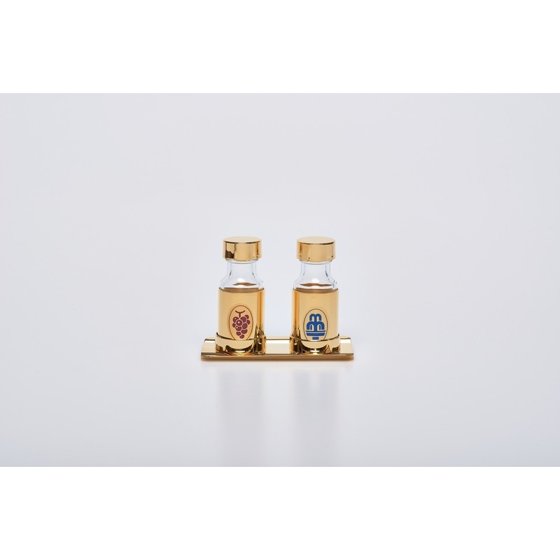 Coppia bottiglie con corazza 30 cc. per acqua e vino con vassoio