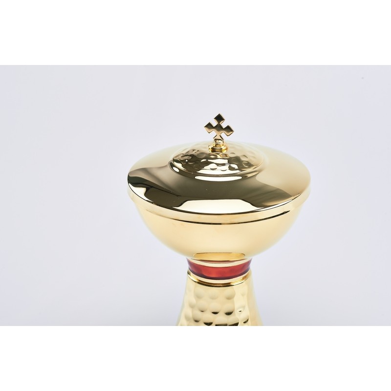 Pisside ottone dorato con anello smaltato