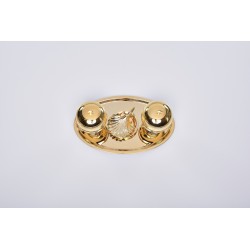 Completo per Battesimo dorato con due vasetti oli e conchiglia