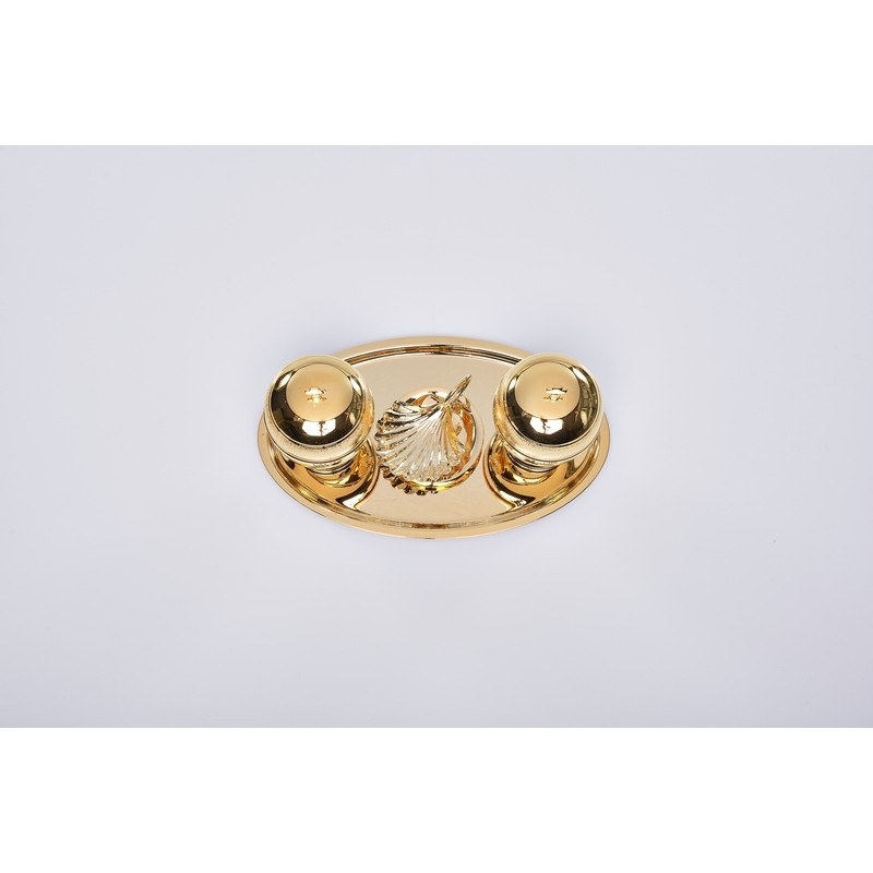 Completo per Battesimo dorato con due vasetti oli e conchiglia