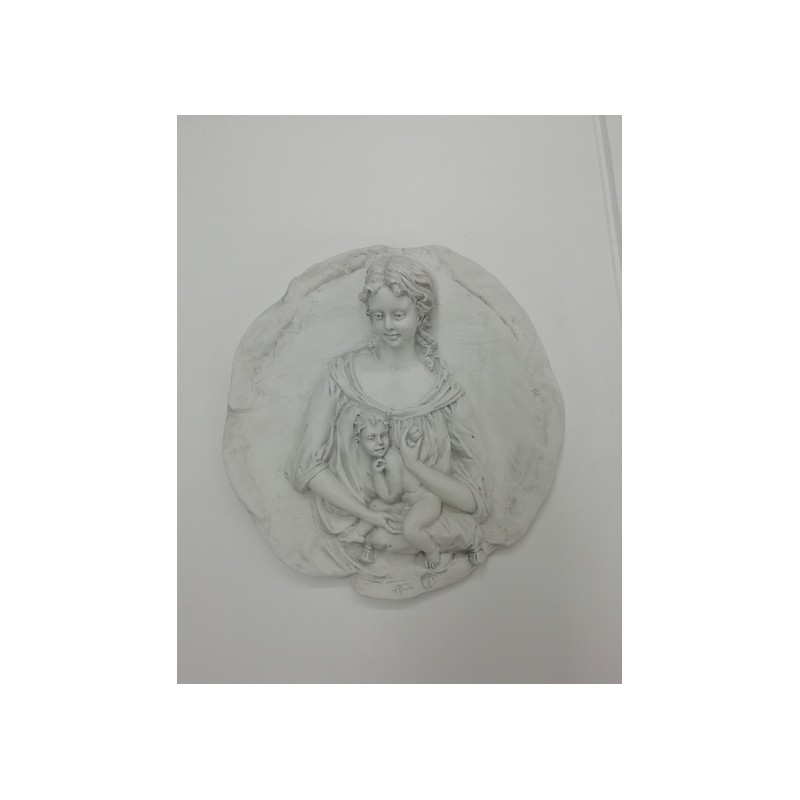 Placca Madonna con Bimbo in Biscuit di Porcellana