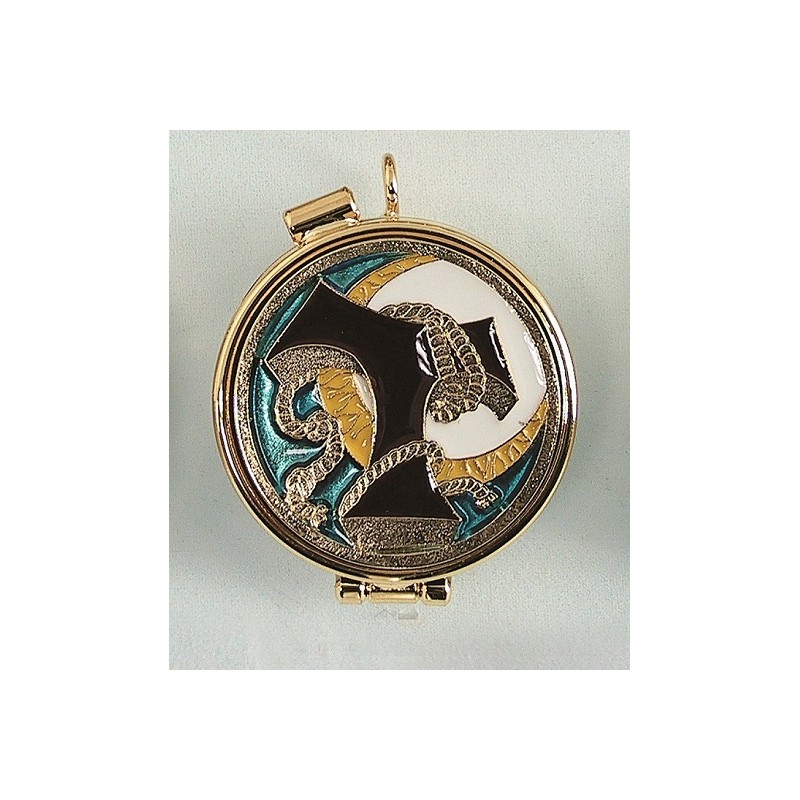 Teca mignon placca smalti Croce Tau Ø cm. 4