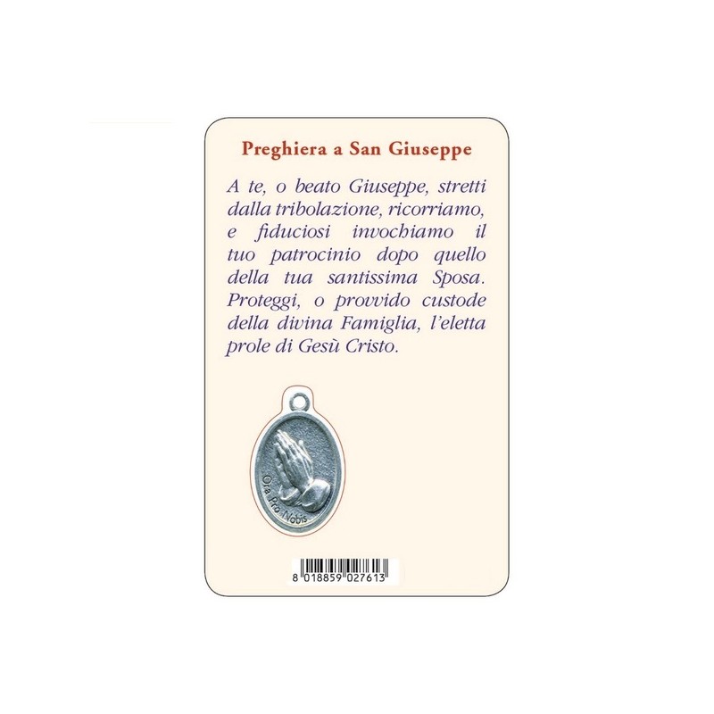 Pvc con medaglia e preghiera di S. Giuseppe