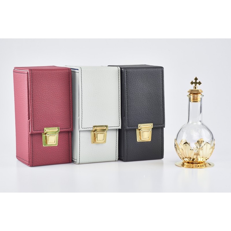 Astuccio con 1 fiaschetta per oli santi con tappo a vite