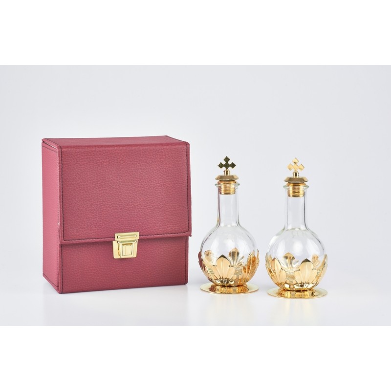 Astuccio con 2 fiaschetta per oli santi con tappo a vite