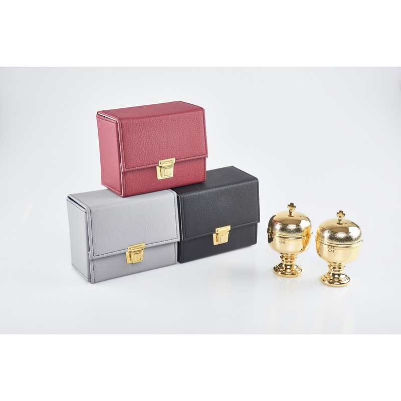 Astuccio con 2 vasetti per oli santi con interno in vetro