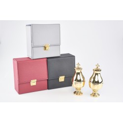 Astuccio con 2 vasetti per oli santi con interno in vetro