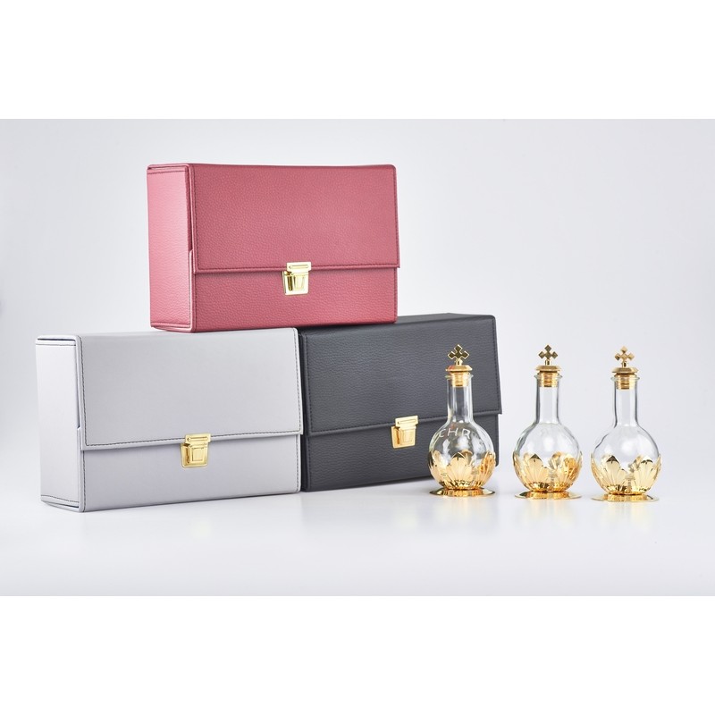 Astuccio con 3 fiaschetta per oli santi con tappo a vite