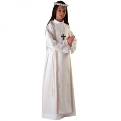 Tunica Prima Comunione con collo rivoltato e scapolare con bordo oro