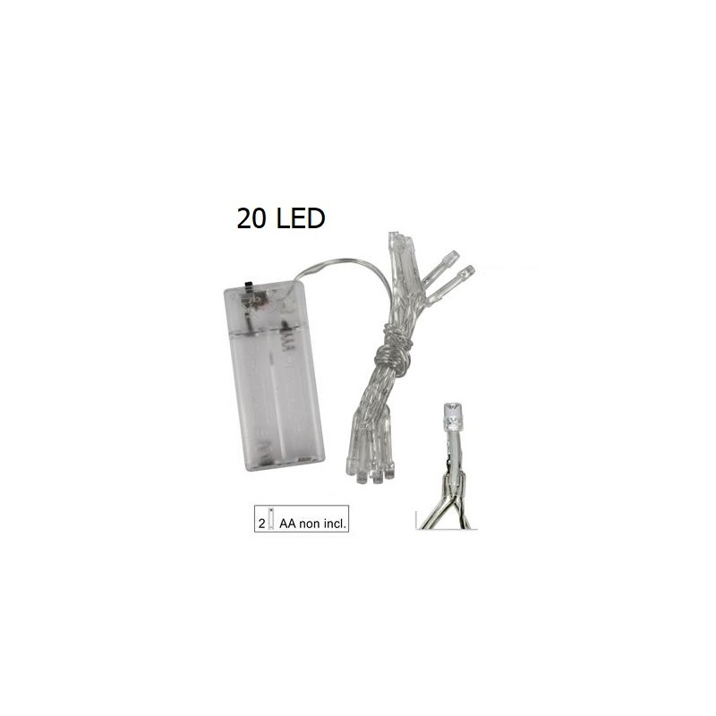 20 Led bianco freddo filo trasparente a batteria