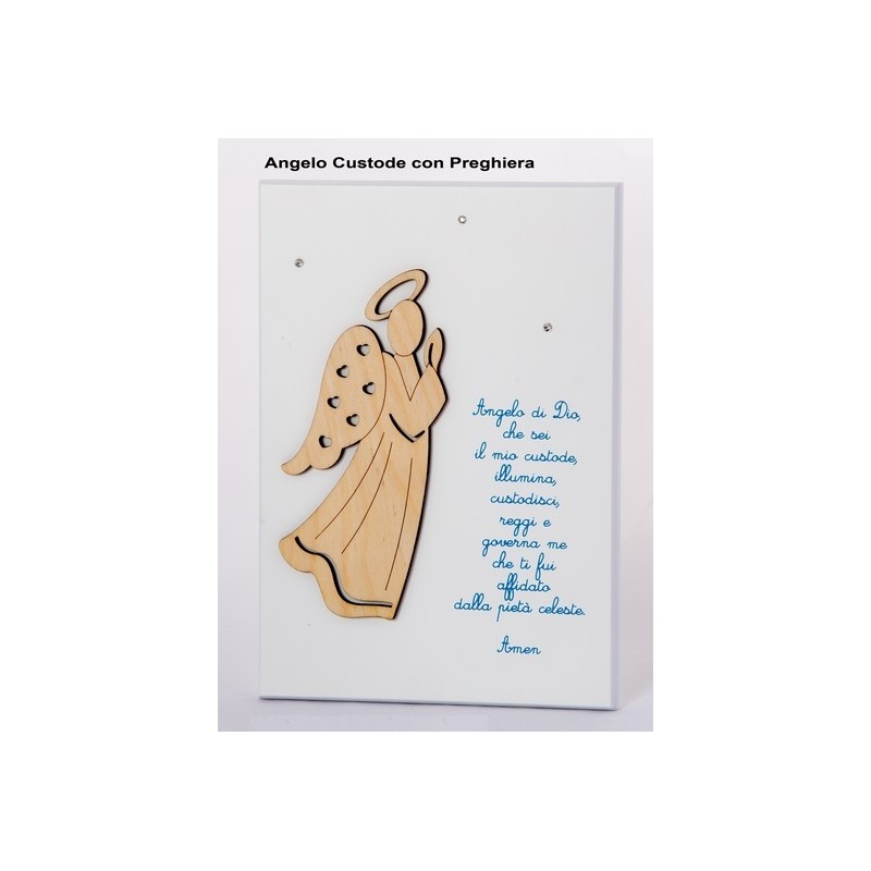 Quadro Angelo di Dio in rilievo su legno laccato bianco 13x18,5