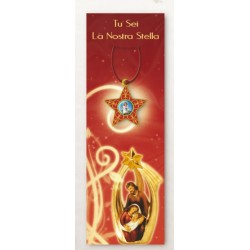 Ciondolo con stella con Gesù Bambino con cartoncino preghiera