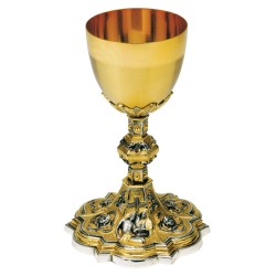 Calice in ottone bicolore con la Crocifissione e Passione di Cristo