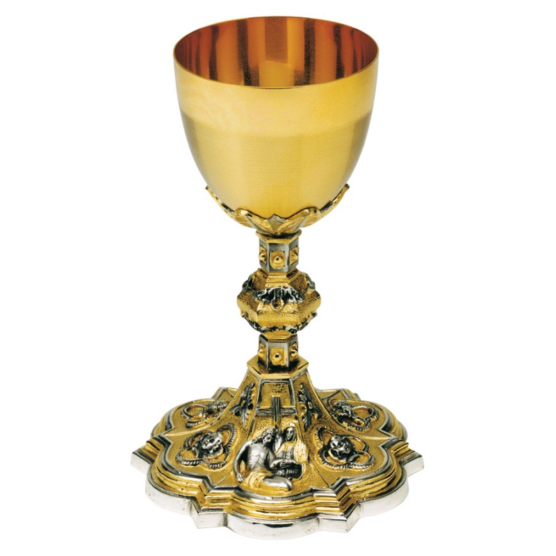Calice in ottone bicolore con la Crocifissione e Passione di Cristo