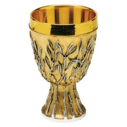 Calice in ottone bicolore decorato con con tralci di ulivi
