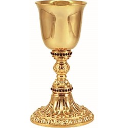 Calice ottone dorato 24K con nodo in fusione con pietre rosse incastonate