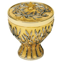 Pisside in ottone bicolore decorato con con tralci di ulivi