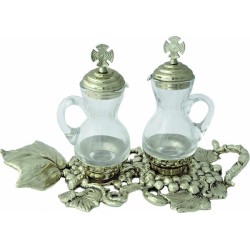 Servizio ampolline vassoio uva con manico foglia in ottone argentato