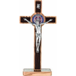 Croce con base S. Benedetto in ulivo con intarsio cm. 20