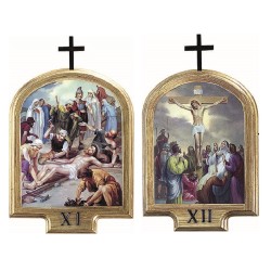 Serie 15 Via Crucis legno con foglia oro cm. 24,5x32,5