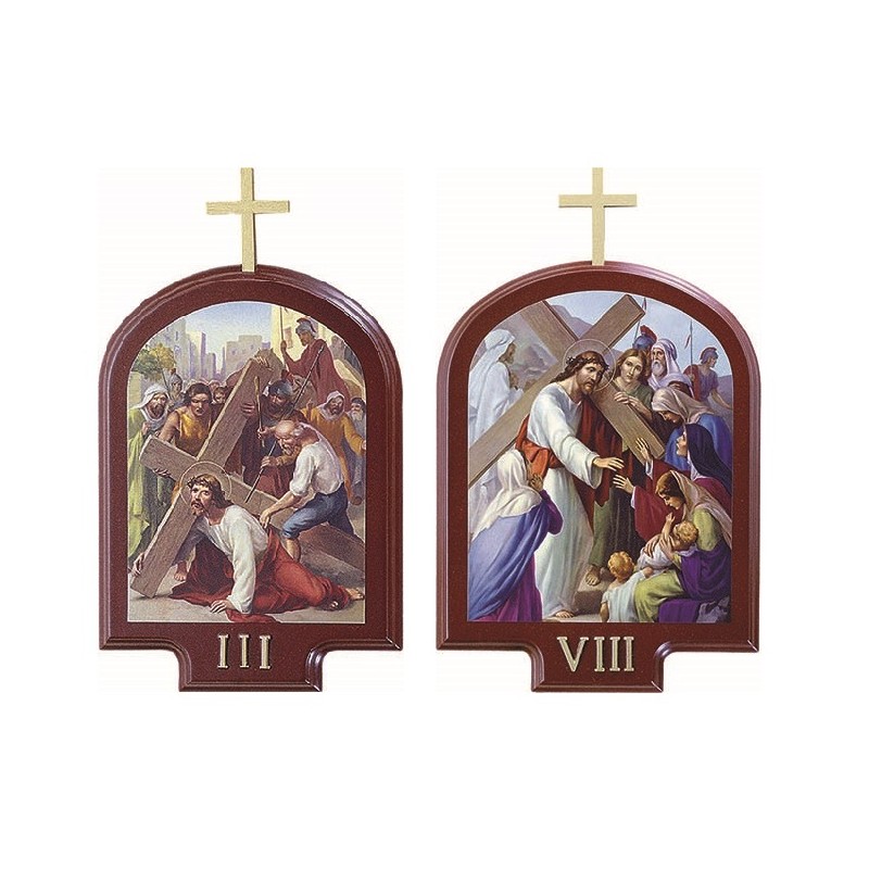 Serie 15 Via Crucis legno tinto mogano cm. 24,5x32,5