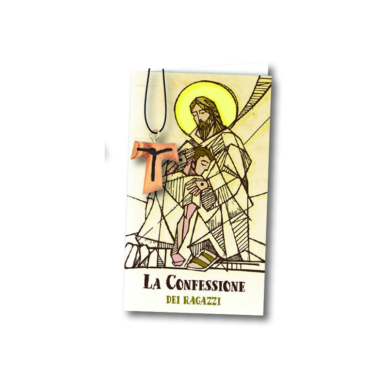 Biglietto "La Confessione dei ragazzi" con tau ulivo