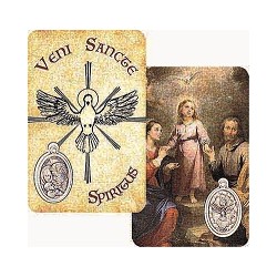 Card Pvc Sacra Famiglia Murillo - retro Spirito Santo con medaglietta