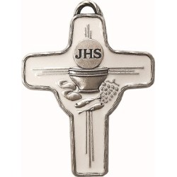 Croce in metallo argentato con smalto bianco