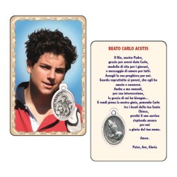 Pvc con medaglia e preghiera S. Carlo Acutis